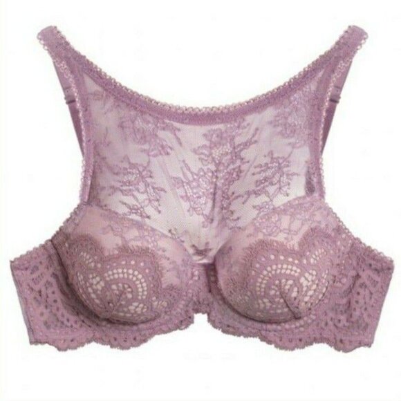 Victorias Secret Dream Angels Lined Demi Bra Lace High Neck 32DD Lavender NEW - Picture 3 of 8